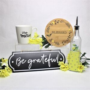 Bee Blessed Be Grateful Stay Positive Lemon Grannycore Kitchen Kitsch Set